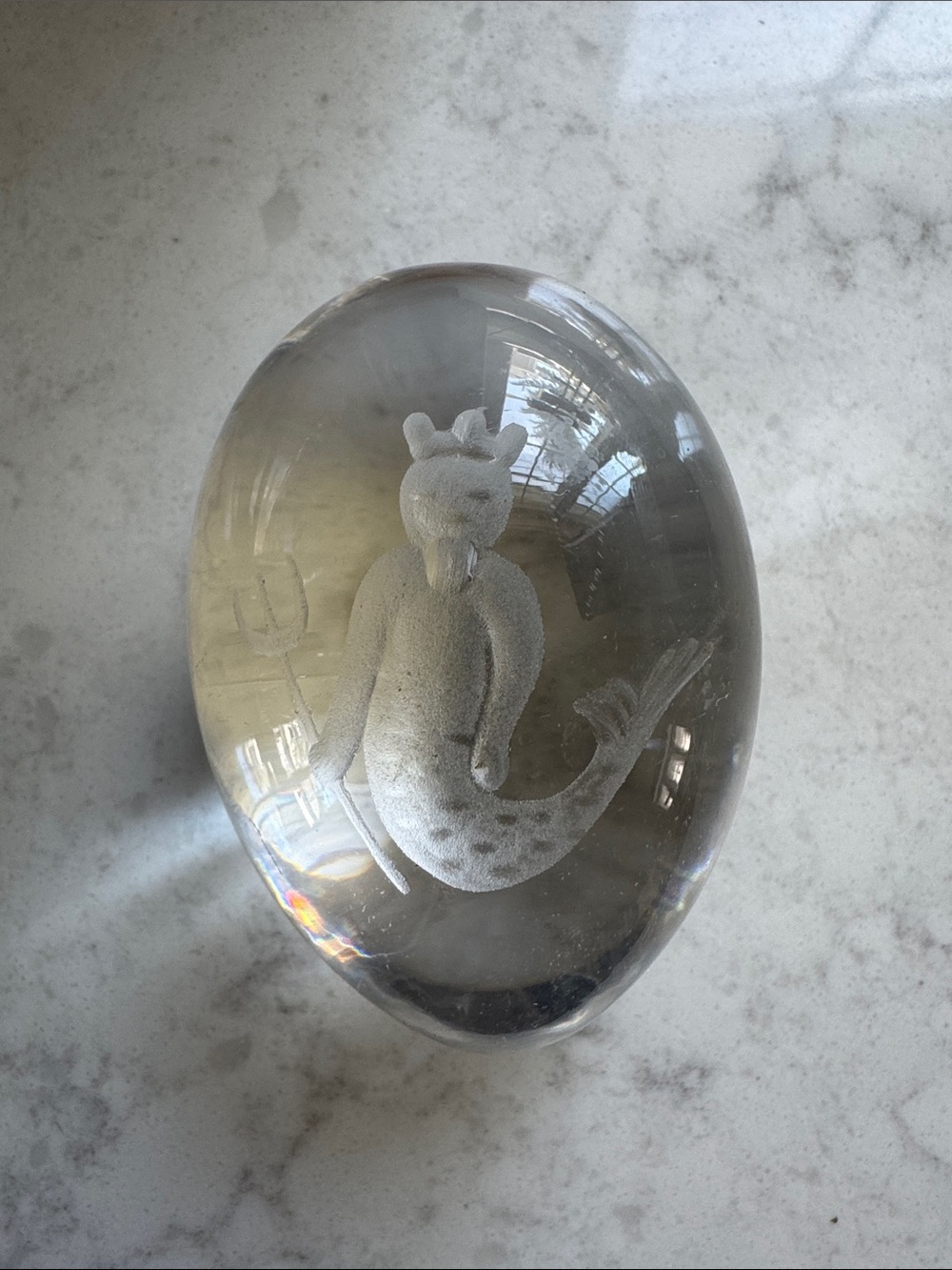 Mermaid Egg Shaped Crystal Paperweight, Ekenas, Sweden